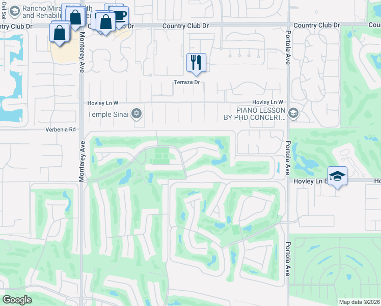 map of restaurants, bars, coffee shops, grocery stores, and more near 311 Durango in Palm Desert