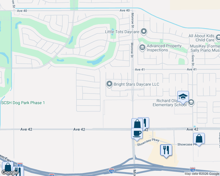 map of restaurants, bars, coffee shops, grocery stores, and more near 41311 Villa Terracina in Indio