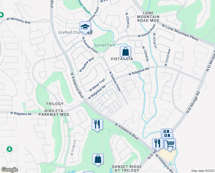 map of restaurants, bars, coffee shops, grocery stores, and more near 29150 North 125th Drive in Peoria