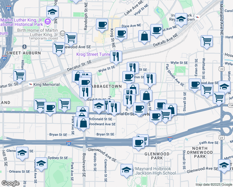 map of restaurants, bars, coffee shops, grocery stores, and more near 720 Mollie Street Southeast in Atlanta