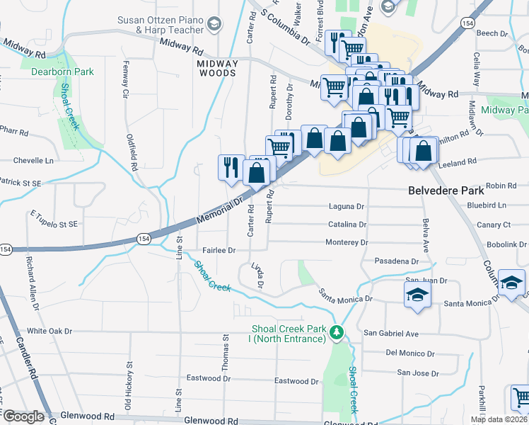 map of restaurants, bars, coffee shops, grocery stores, and more near 2828 Catalina Drive in Decatur