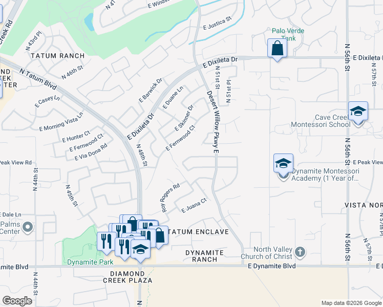 map of restaurants, bars, coffee shops, grocery stores, and more near 5029 East Peak View Road in Cave Creek