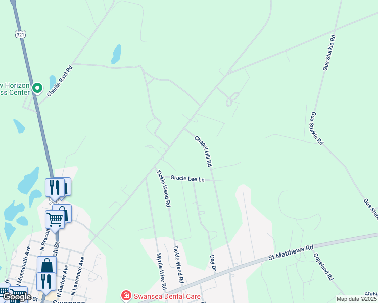 map of restaurants, bars, coffee shops, grocery stores, and more near 726 Huckabee Mill Road in Swansea