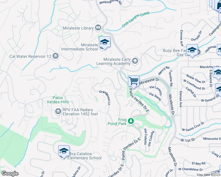 map of restaurants, bars, coffee shops, grocery stores, and more near 29666 Grandpoint Lane in Rancho Palos Verdes