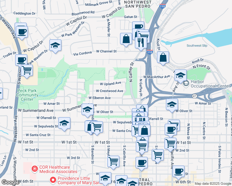 map of restaurants, bars, coffee shops, grocery stores, and more near 870 West Elberon Avenue in Los Angeles