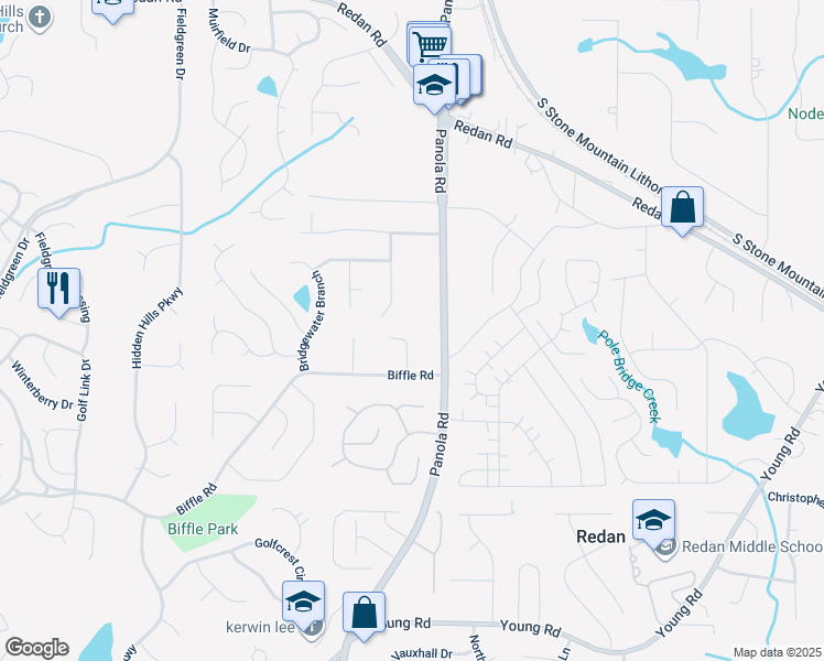 map of restaurants, bars, coffee shops, grocery stores, and more near 1480 Smokehouse Lane in Stone Mountain