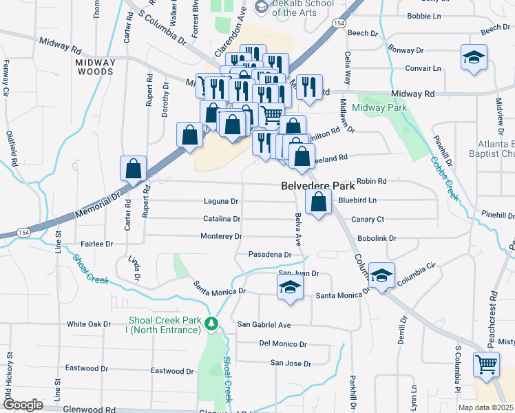map of restaurants, bars, coffee shops, grocery stores, and more near 2985 Laguna Drive in Decatur