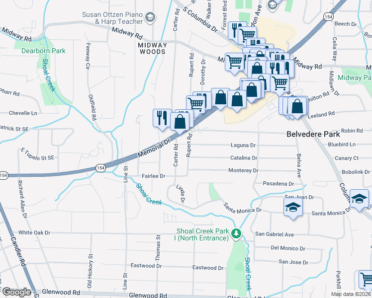map of restaurants, bars, coffee shops, grocery stores, and more near 2828 Catalina Drive in Decatur