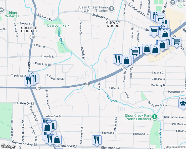 map of restaurants, bars, coffee shops, grocery stores, and more near 521 Oldfield Road in Decatur