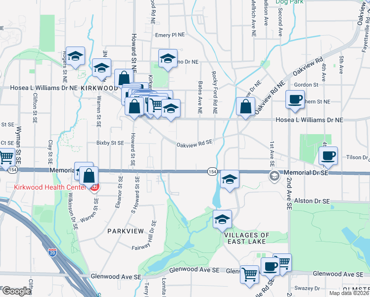 map of restaurants, bars, coffee shops, grocery stores, and more near 153 Douglas Street Southeast in Atlanta