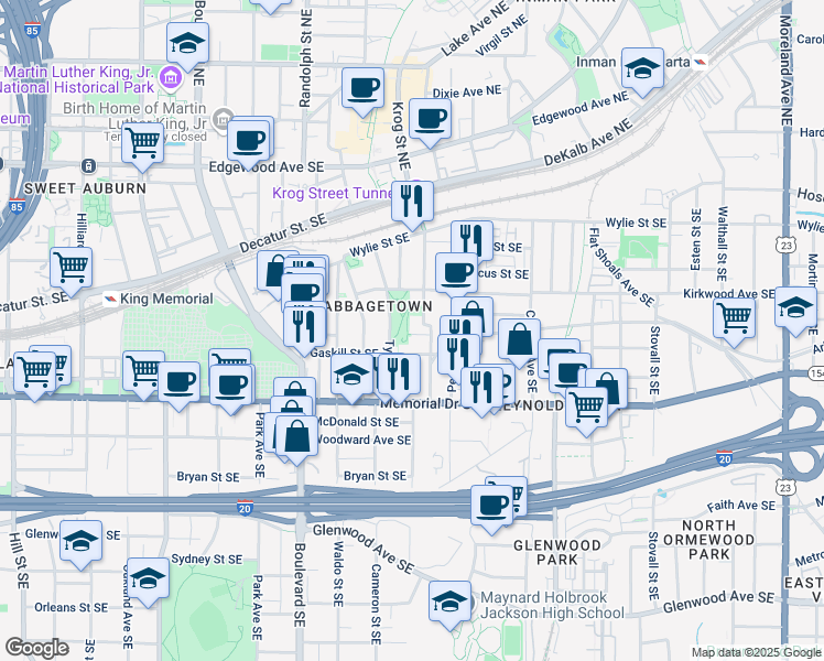 map of restaurants, bars, coffee shops, grocery stores, and more near 720 Mollie Street Southeast in Atlanta