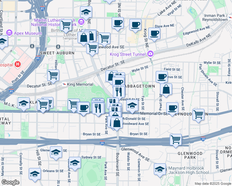 map of restaurants, bars, coffee shops, grocery stores, and more near 206 Reinhardt Street Southeast in Atlanta