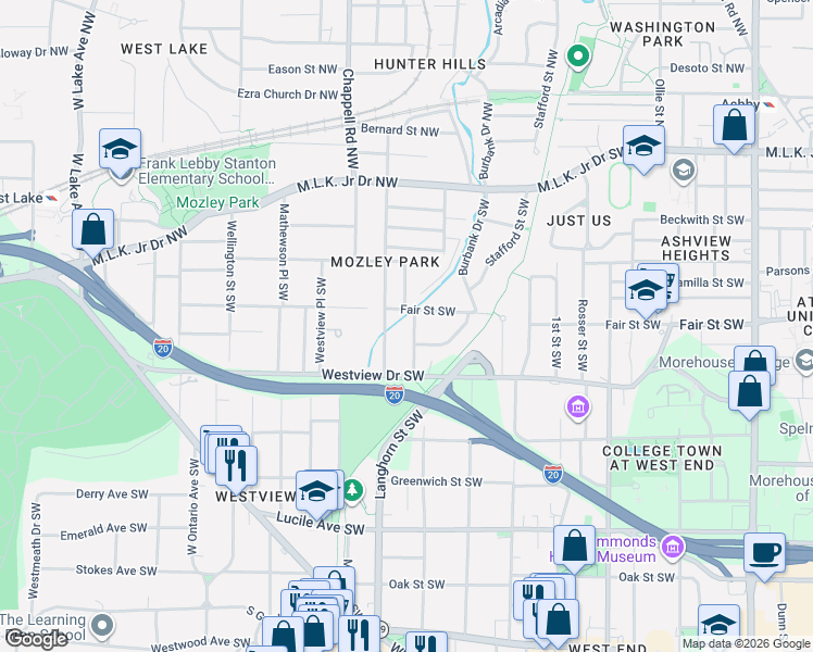 map of restaurants, bars, coffee shops, grocery stores, and more near 248 Chicamauga Avenue Southwest in Atlanta