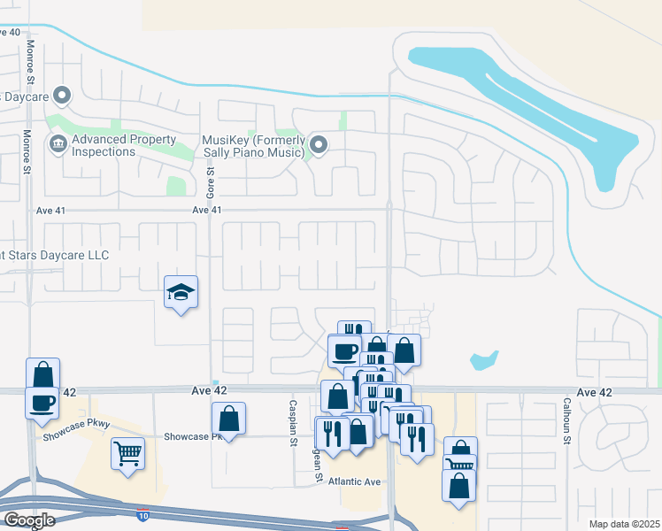 map of restaurants, bars, coffee shops, grocery stores, and more near 41311 Keller Court in Indio