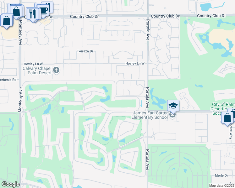 map of restaurants, bars, coffee shops, grocery stores, and more near 130 Willow Lake Drive in Palm Desert