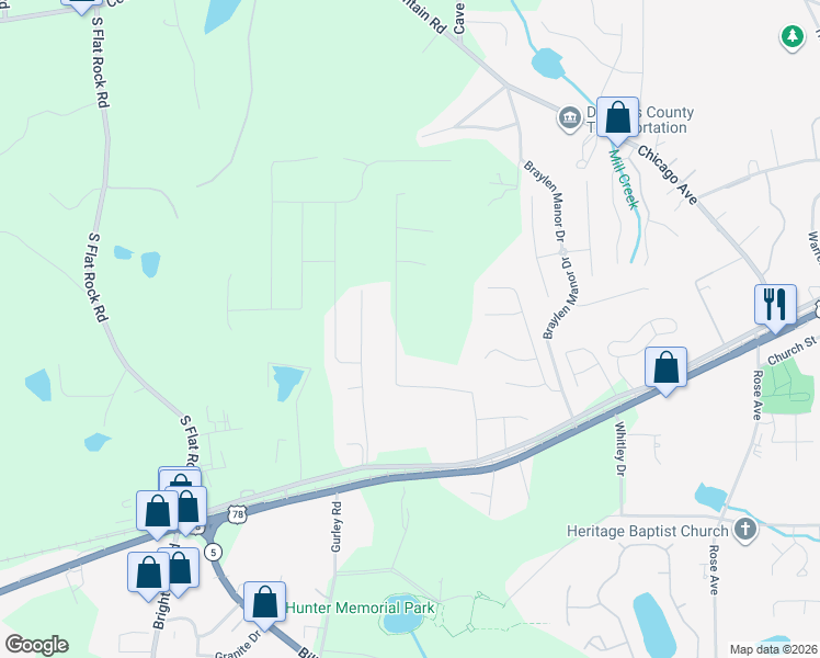 map of restaurants, bars, coffee shops, grocery stores, and more near 8596 Timberlane Drive in Douglasville