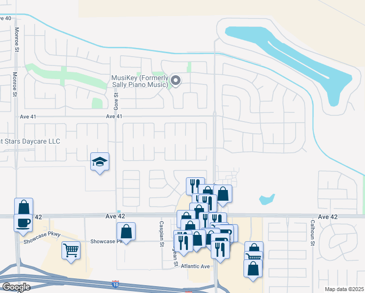 map of restaurants, bars, coffee shops, grocery stores, and more near 41311 Keller Court in Indio