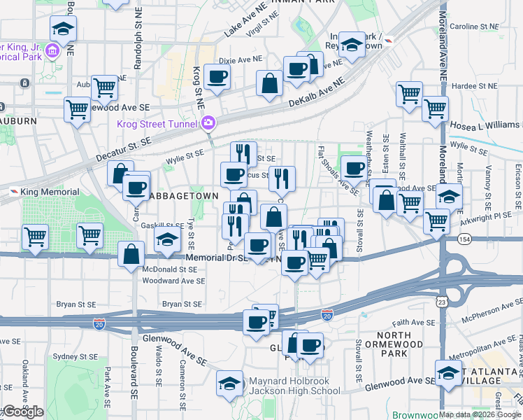 map of restaurants, bars, coffee shops, grocery stores, and more near 824 Fulton Terrace Southeast in Atlanta