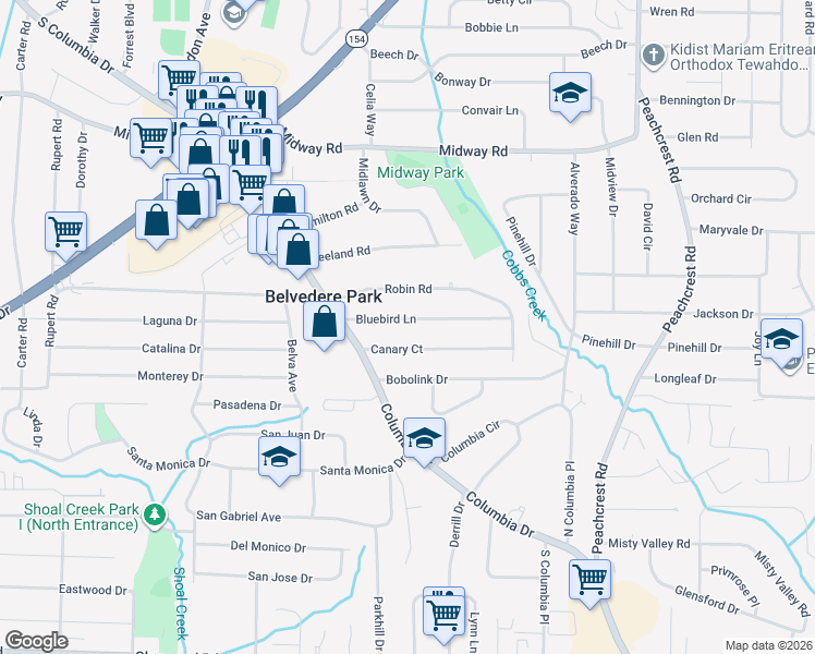 map of restaurants, bars, coffee shops, grocery stores, and more near 3150 Canary Court in Decatur