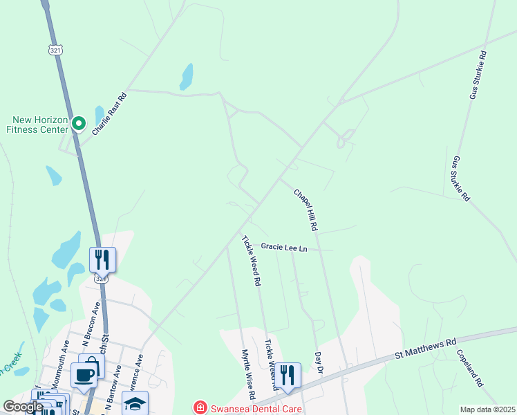 map of restaurants, bars, coffee shops, grocery stores, and more near 726 Huckabee Mill Road in Swansea