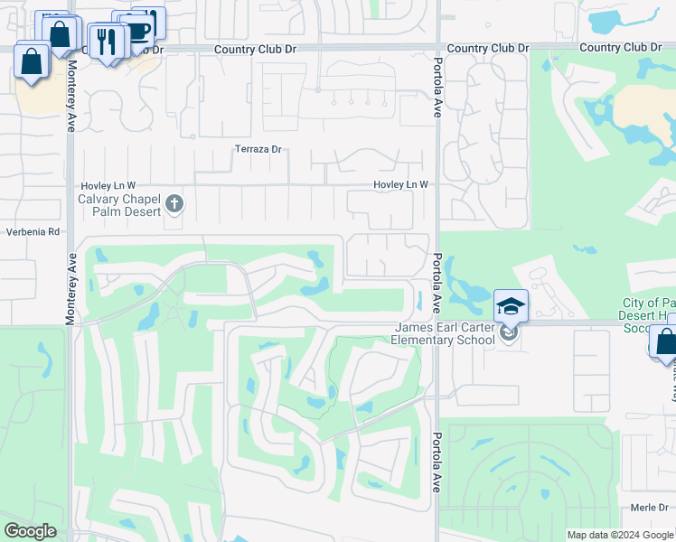map of restaurants, bars, coffee shops, grocery stores, and more near 365 San Remo Street in Palm Desert