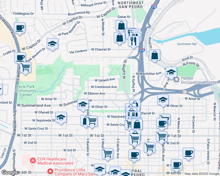 map of restaurants, bars, coffee shops, grocery stores, and more near 870 West Elberon Avenue in Los Angeles