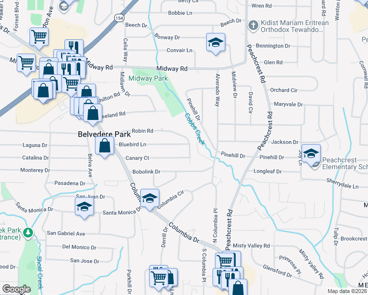 map of restaurants, bars, coffee shops, grocery stores, and more near 3252 Canary Court in Decatur