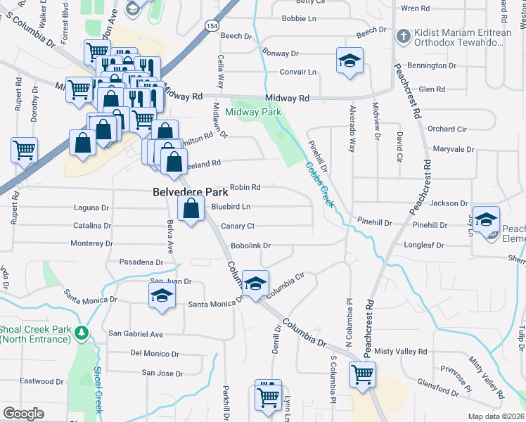 map of restaurants, bars, coffee shops, grocery stores, and more near 3202 Canary Court in Decatur