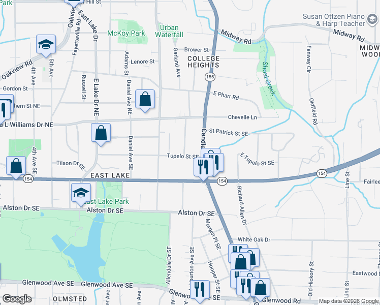 map of restaurants, bars, coffee shops, grocery stores, and more near 2841 Tupelo Street Southeast in Atlanta