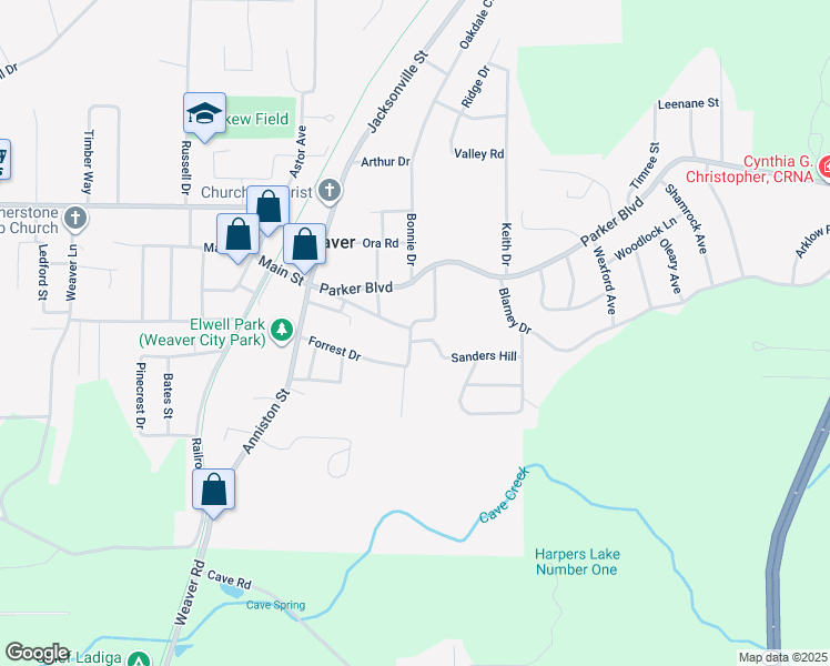 map of restaurants, bars, coffee shops, grocery stores, and more near 301 Sanders Hill in Weaver