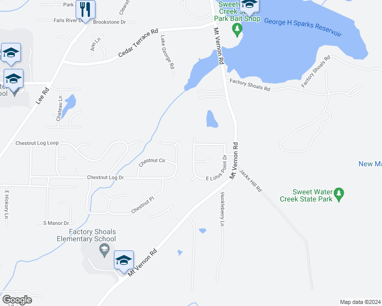 map of restaurants, bars, coffee shops, grocery stores, and more near 2110 West Lotus Point Drive in Lithia Springs