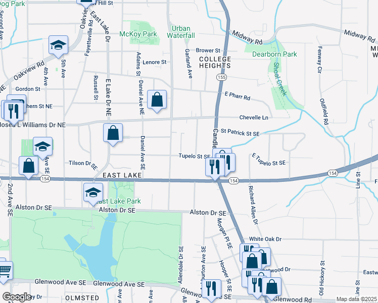map of restaurants, bars, coffee shops, grocery stores, and more near 2824 Tupelo Street Southeast in Atlanta