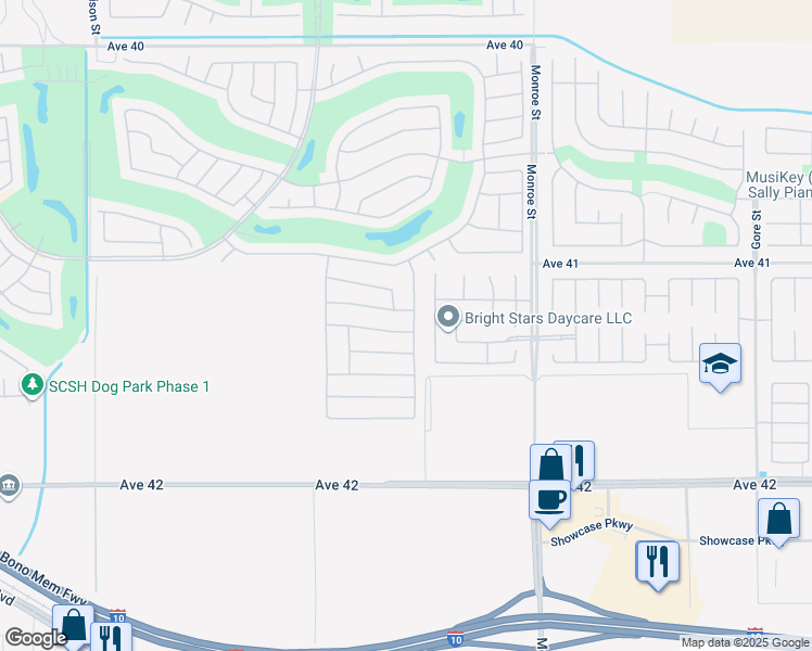 map of restaurants, bars, coffee shops, grocery stores, and more near 81710 Avenida Parito in Indio