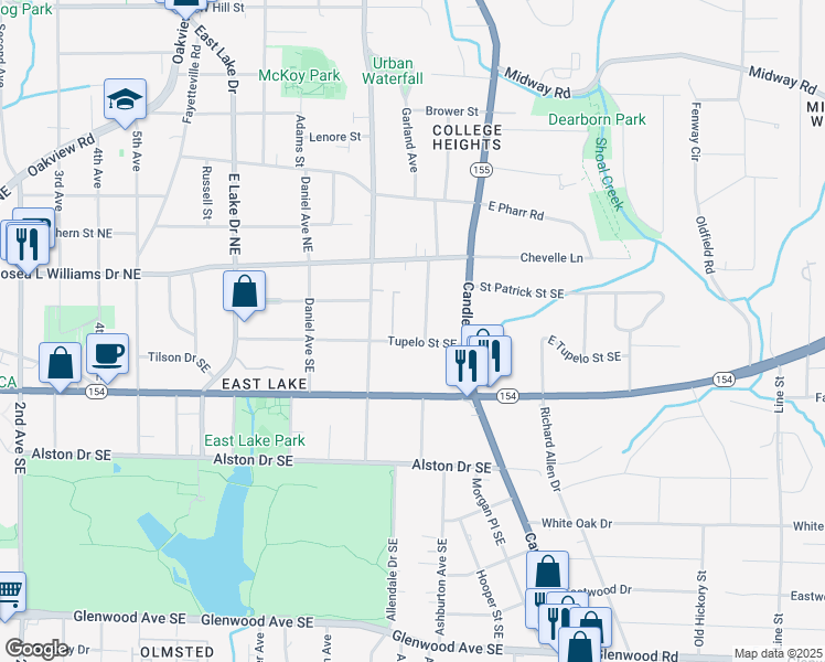 map of restaurants, bars, coffee shops, grocery stores, and more near 2824 Tupelo Street Southeast in Atlanta