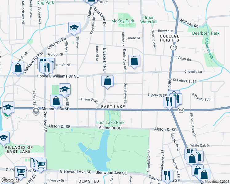 map of restaurants, bars, coffee shops, grocery stores, and more near 2658 Tupelo Street Southeast in Atlanta