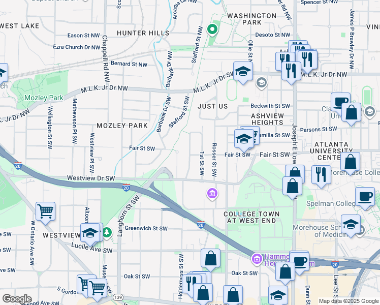 map of restaurants, bars, coffee shops, grocery stores, and more near 226 Holderness Street Southwest in Atlanta