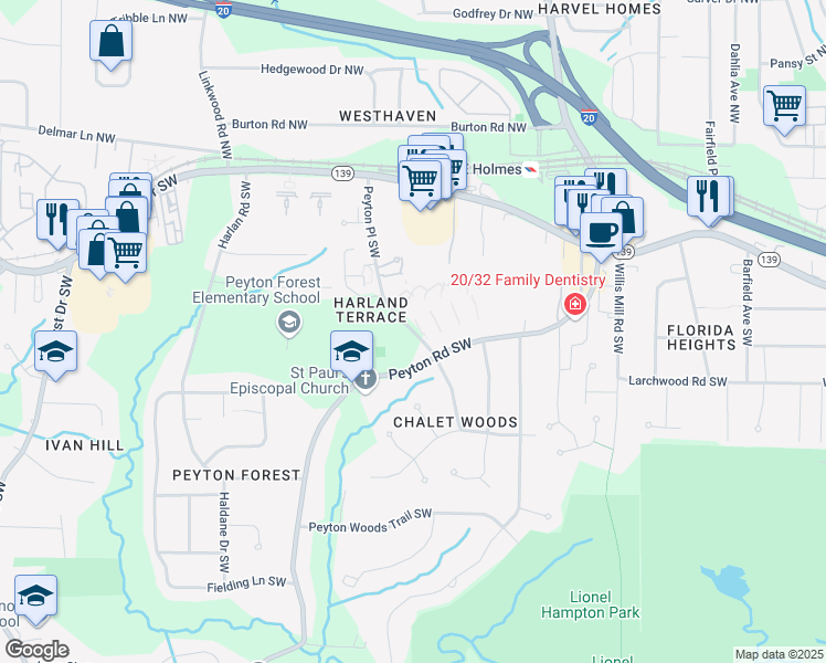 map of restaurants, bars, coffee shops, grocery stores, and more near in Atlanta