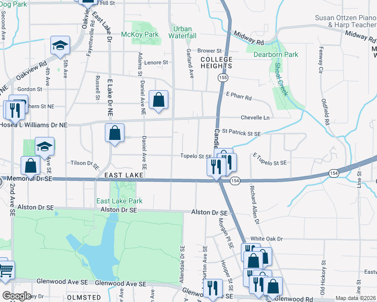 map of restaurants, bars, coffee shops, grocery stores, and more near 2841 Tupelo Street Southeast in Atlanta