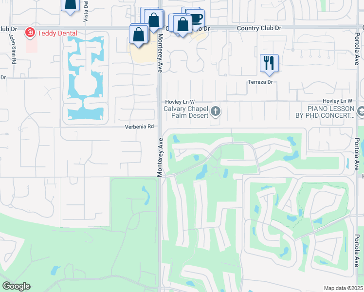 map of restaurants, bars, coffee shops, grocery stores, and more near 214 La Paz Way in Palm Desert