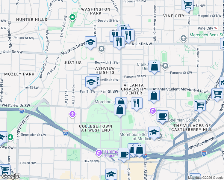 map of restaurants, bars, coffee shops, grocery stores, and more near 945 Joyce Street Southwest in Atlanta