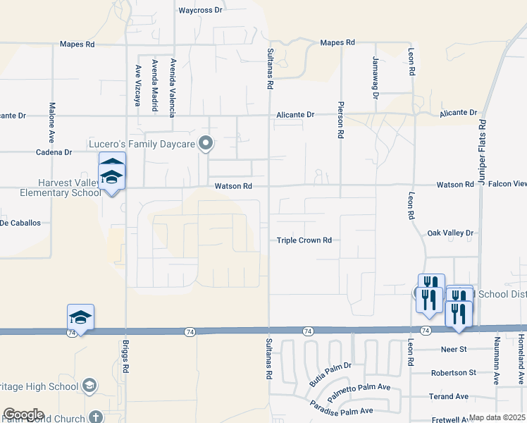 map of restaurants, bars, coffee shops, grocery stores, and more near 25364 Calamity Lane in Homeland