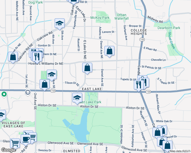map of restaurants, bars, coffee shops, grocery stores, and more near 2653 Arbor Avenue Southeast in Atlanta