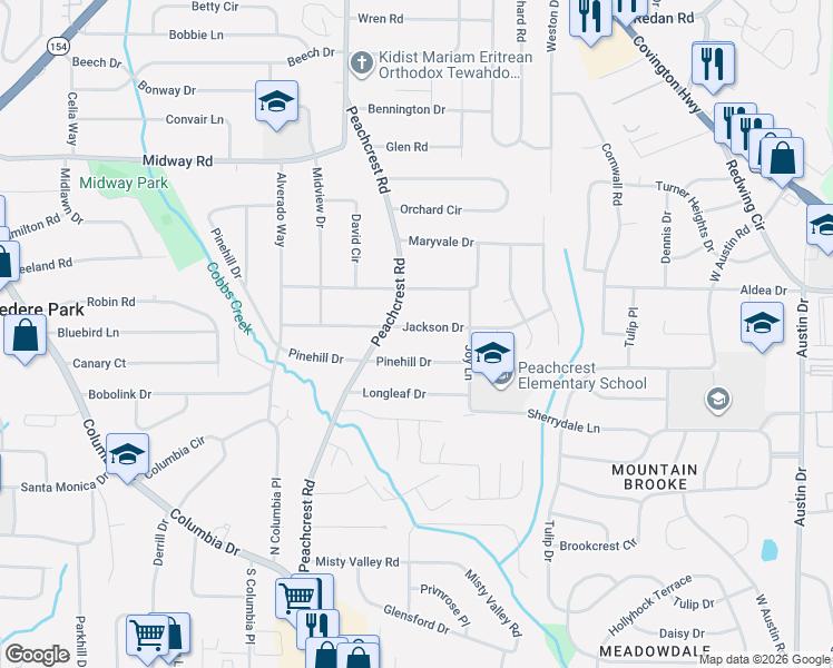 map of restaurants, bars, coffee shops, grocery stores, and more near 3446 Jackson Drive in Decatur