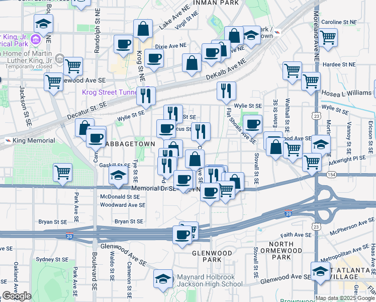 map of restaurants, bars, coffee shops, grocery stores, and more near 829 Harold Avenue Southeast in Atlanta