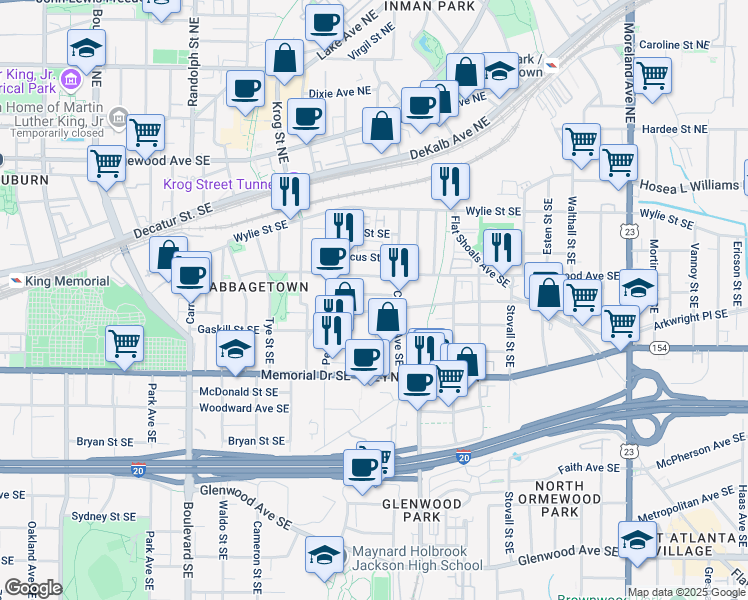 map of restaurants, bars, coffee shops, grocery stores, and more near 829 Harold Avenue Southeast in Atlanta