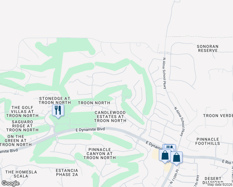 map of restaurants, bars, coffee shops, grocery stores, and more near 29063 North 106th Way in Scottsdale