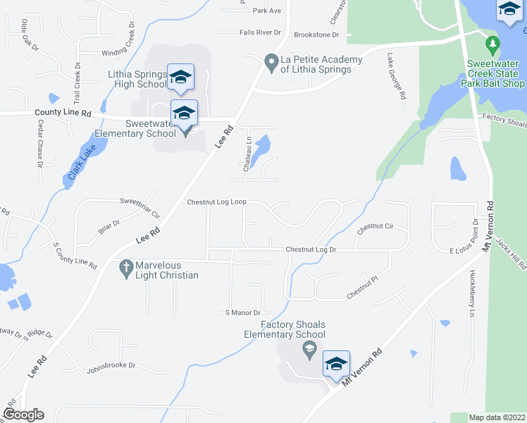 map of restaurants, bars, coffee shops, grocery stores, and more near 2360 Chestnut Log Loop in Lithia Springs