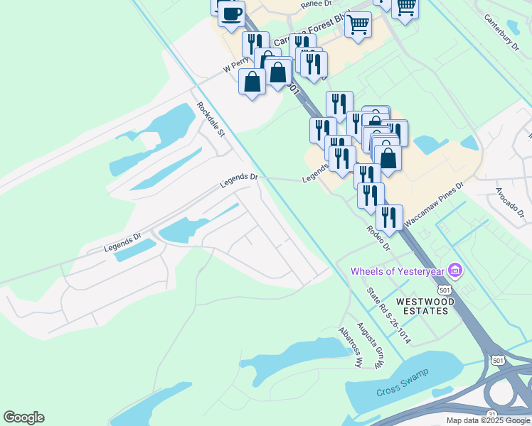 map of restaurants, bars, coffee shops, grocery stores, and more near 1624 Palmetto Palm Drive in Myrtle Beach