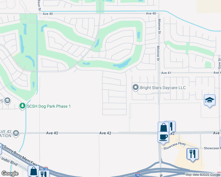 map of restaurants, bars, coffee shops, grocery stores, and more near 81594 Avenida Parito in Indio