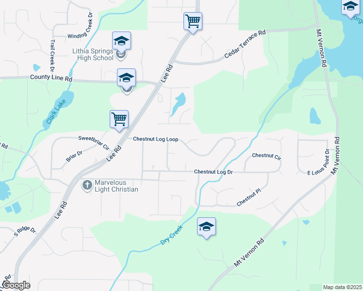 map of restaurants, bars, coffee shops, grocery stores, and more near 2360 Chestnut Log Loop in Lithia Springs